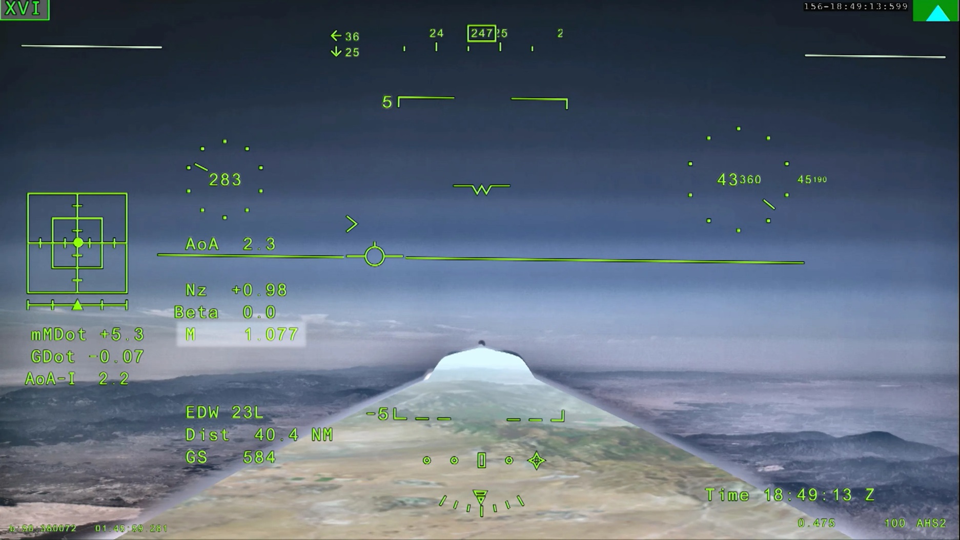 美国太空总署(NASA)静音超音速试验机X-59的外部视觉系统显示,该飞机在周五的飞行中,达到超音速的1.077马赫。(图取自NASA网站) 美国太空总署(NASA)静音超音速试验机X-59的外部视觉系统显示,该飞机在周五的飞行中,达到超音速的1.077马赫。(图取自NASA网站)